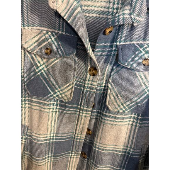 Members Mark Plaid SHACKET With Pockets Sz Large Turquoise and Gray - Picture 4 of 7